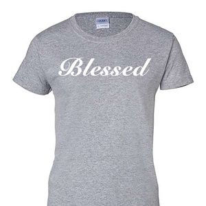 Grey Blessed Vinyl t-shirt custom color t-shirt, short-sleeved, christian casual